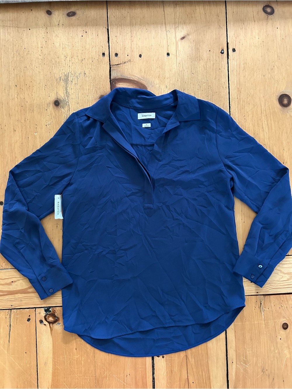Aritzia Babaton Navy Blue Long Sleeve V-Neck Blouse